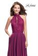 Picture of: Long A Line Chiffon Dress with Lace Up Neckline in Boysenberry, Style: 25347, Detail Picture 1