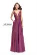 Picture of: Long Evening Gown with Chiffon Skirt and Scoop Open Back in Boysenberry, Style: 25513, Detail Picture 3