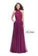 Picture of: Long A Line Chiffon Dress with Lace Up Neckline in Boysenberry, Style: 25347, Detail Picture 4