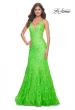 Picture of: Neon Long Mermaid Lace Dress with Back Rhinestone Detail in Bright Green, Style: 32314, Detail Picture 1