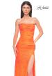 Picture of: Simple Long Stretch Lace Prom Dress with Ruching in Bright Orange, Style 32773, Detail Picture 11