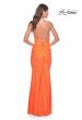 Picture of: Neon Rhinestone Embellished Ruched Prom Dress with Draped Neckline in Bright Orange, Style: 31968, Detail Picture 12