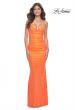 Picture of: Neon Rhinestone Embellished Ruched Prom Dress with Draped Neckline in Bright Orange, Style: 31968, Detail Picture 13