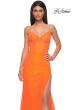 Picture of: Stretch Satin Prom Dress with Eyelet Detail Neckline in Bright Orange, Style 32671, Detail Picture 14