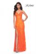 Picture of: Scallop Detail Lace Fitted Prom Dress with Illusion Bodice in Orange, Style: 32441, Detail Picture 1