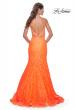 Picture of: Neon Long Mermaid Lace Dress with Back Rhinestone Detail in Bright Orange, Style: 32314, Detail Picture 4