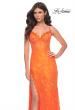 Picture of: Scallop Detail Lace Fitted Prom Dress with Illusion Bodice in Orange, Style: 32441, Detail Picture 5