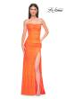 Picture of: Simple Long Stretch Lace Prom Dress with Ruching in Bright Orange, Style 32773, Detail Picture 5