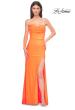 Picture of: Strapless Prom Dress with Ruching and Lace Detail Neckline and Back in Bright Orange, Style 32981, Detail Picture 5