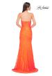 Picture of: Simple Long Stretch Lace Prom Dress with Ruching in Bright Orange, Style 32773, Detail Picture 6