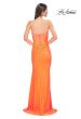 Picture of: Strapless Prom Dress with Ruching and Lace Detail Neckline and Back in Bright Orange, Style 32981, Detail Picture 6