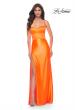 Picture of: Neon Stretch Satin Gown with Bustier Top and Lace Up Back in Bright Orange, Style: 32262, Detail Picture 7