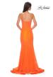 Picture of: Stretch Satin Prom Dress with Eyelet Detail Neckline in Bright Orange, Style 32671, Detail Picture 7