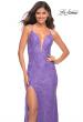 Picture of: Bright Stretch Lace Prom Dress with Deep V Neckline in Bright Purple, Main Picture