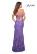 Picture of: Bright Stretch Lace Prom Dress with Deep V Neckline in Bright Purple, Back Picture