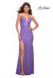 Picture of: Bright Stretch Lace Prom Dress with Deep V Neckline in Bright Purple, Detail Picture 3