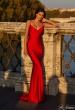 Picture of: Fitted Long Jersey Prom Dress with Ruching and Lace Up Back in Red, Style: 31618, Main Picture