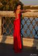 Picture of: Fitted Long Jersey Prom Dress with Ruching and Lace Up Back in Red, Style: 31618, Back Picture