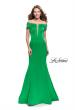 Picture of: Satin Off the Shoulder Mermaid Prom Dress with V Neck in Bright Emerald, Style: 25903, Detail Picture 2