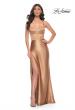 Picture of: Stretch Satin Gown with Bustier Top and Lace Up Back in Bronze, Style: 32264, Detail Picture 8