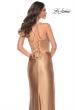 Picture of: Stretch Satin Gown with Bustier Top and Lace Up Back in Bronze, Style: 32264, Detail Picture 11