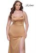 Picture of: Stretch Satin Plus Size Dress with Unique Neckline and Slit in Bronze, Style: 31266, Detail Picture 10
