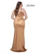 Picture of: Stretch Satin Plus Size Dress with Unique Neckline and Slit in Bronze, Style: 31266, Detail Picture 11