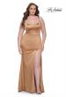 Picture of: Stretch Satin Plus Size Dress with Unique Neckline and Slit in Bronze, Style: 31266, Detail Picture 2