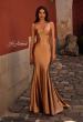 Picture of: Chic Stretch Satin Gown with Corset Top and Flare Skirt in Bronze , Style 32555, Main Picture