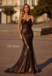 Picture of: Mermaid Metallic Jersey Dress with Draped Neckline in Bronze , Style 32897, Main Picture