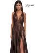 Picture of: A-line Metallic Net Jersey Halter Gown with High Slit in Bronze , Style: 32917, Detail Picture 15