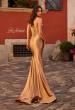 Picture of: Chic Stretch Satin Gown with Corset Top and Flare Skirt in Bronze , Style 32555, Back Picture