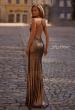 Picture of: Simple Metallic Jersey Dress with Draped Neckline and Low Back in Bronze , Style 32782, Back Picture