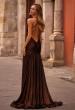 Picture of: Beautiful Long Metallic Net Jersey Gown with Flattering Ruching in Bronze , Style: 32887, Back Picture