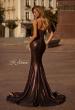Picture of: Mermaid Metallic Jersey Dress with Draped Neckline in Bronze , Style 32897, Back Picture