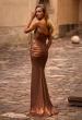 Picture of: Chic Metallic Net Jersey Dress with Flattering Ruching and Sweetheart Top in Bronze , Style: 33007, Back Picture