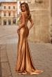 Picture of: Strapless Lace Corset Satin Gown with Slit in Bronze, Style: 33362, Back Picture