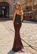Picture of: Metallic Lace Evening Gown with Embroidered Bodice in Bronze, Style: 33466, Back Picture