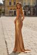 Picture of: Strapless Embellished Corset Gown with Satin Skirt in Bronze, Style: 33639, Back Picture