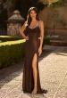 Picture of: Metallic Jersey Gown with Beaded Straps and Lace-Up Back in Bronze, Style: 33664, Back Picture