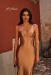 Picture of: Chic Stretch Satin Gown with Corset Top and Flare Skirt in Bronze , Style 32555, Detail Picture 1