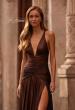 Picture of: Beautiful Long Metallic Net Jersey Gown with Flattering Ruching in Bronze , Style: 32887, Detail Picture 1