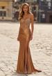 Picture of: Strapless Embellished Corset Gown with Satin Skirt in Bronze, Style: 33639, Detail Picture 1