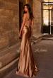 Picture of: Rhinestone Corset Prom Dress with Stretch Satin Skirt in Bronze , Style 32691, Detail Picture 2