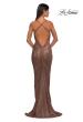 Picture of: Ruched Long Metallic Gown with Low Back and Criss Cross Straps in Bronze , Style: 32973, Detail Picture 2