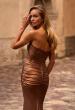 Picture of: Chic Metallic Net Jersey Dress with Flattering Ruching and Sweetheart Top in Bronze , Style: 33007, Detail Picture 2