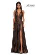 Picture of: A-line Metallic Net Jersey Halter Gown with High Slit in Bronze , Style: 32917, Detail Picture 5