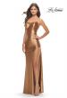 Picture of: Fitted Liquid Jersey Dress with High Slit and Open Back in Bronze, Style: 31208, Detail Picture 6