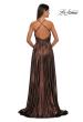 Picture of: A-line Metallic Net Jersey Halter Gown with High Slit in Bronze , Style: 32917, Detail Picture 6