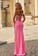 Picture of: Strapless Embellished Corset Gown with High Slit and Lace-Up Back in Bubblegum Pink, Style: 33355, Back Picture